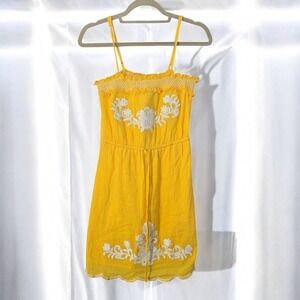 Twenty One Sundress Woman Small Yellow Floral Embroidered Smocked Summer Beach